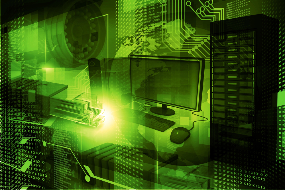 green software with computer monitors