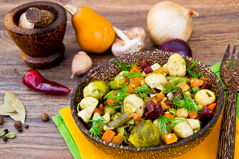 Fresh Vegetable Stew, Pumpkin, Mushrooms, Cranberries, Onions and Dill Studio Photo