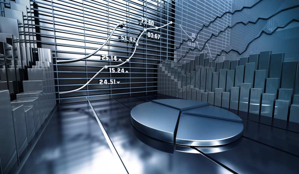 Abstract photo of stock market: silver pie charts and graphs.