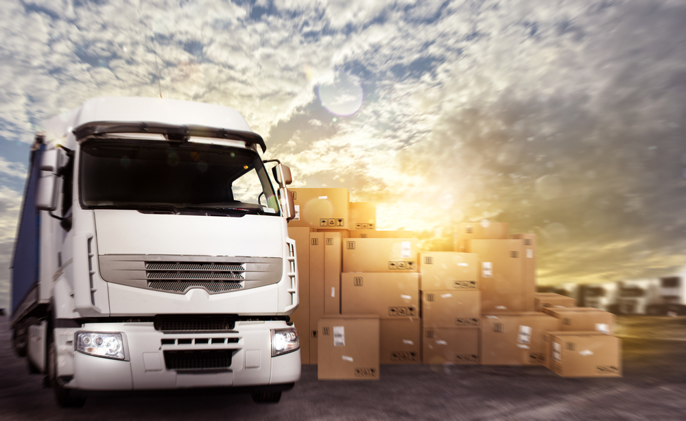 semi truck and shipping boxes