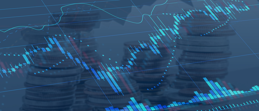 Stock market data candlesticks rising