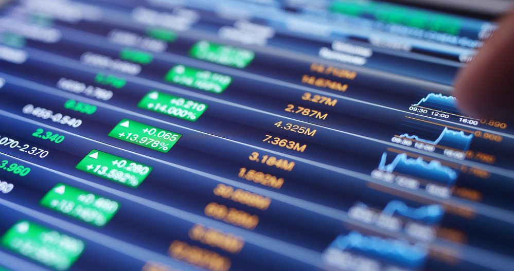 Stock market data on tablet computer 