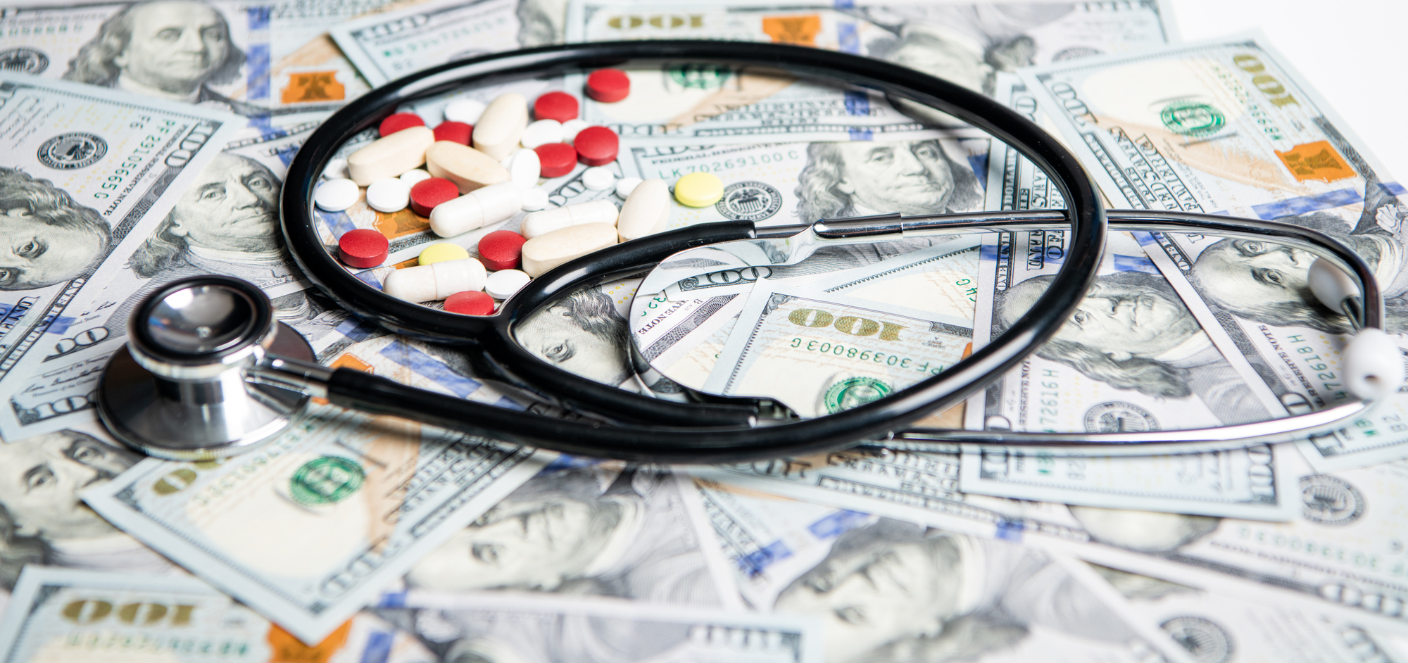 money for medicine expenses in selective focus