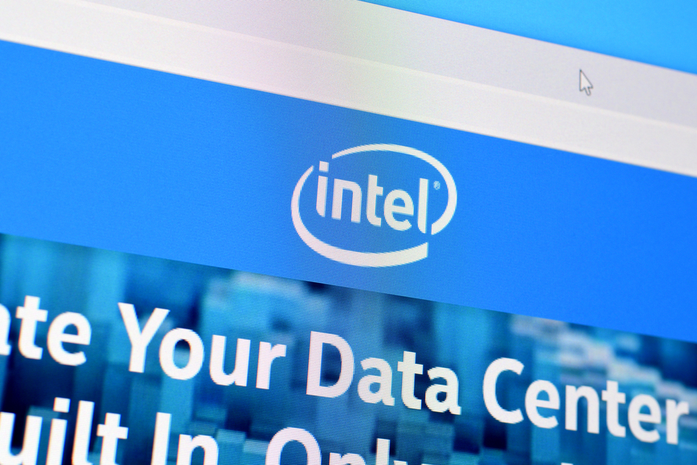 Homepage of intel website on the display of PC, url - intel.com.