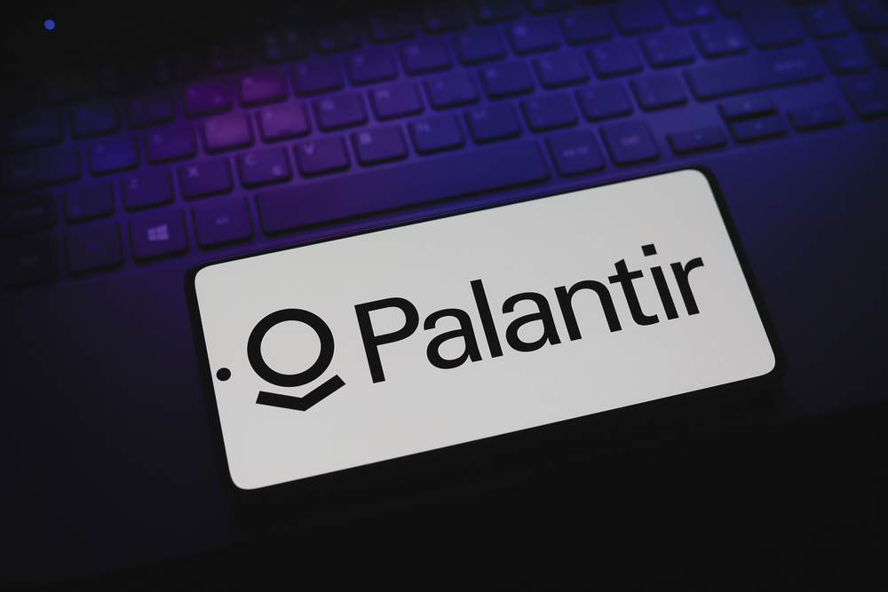 Palantir Technologies logo is displayed on a smartphone screen