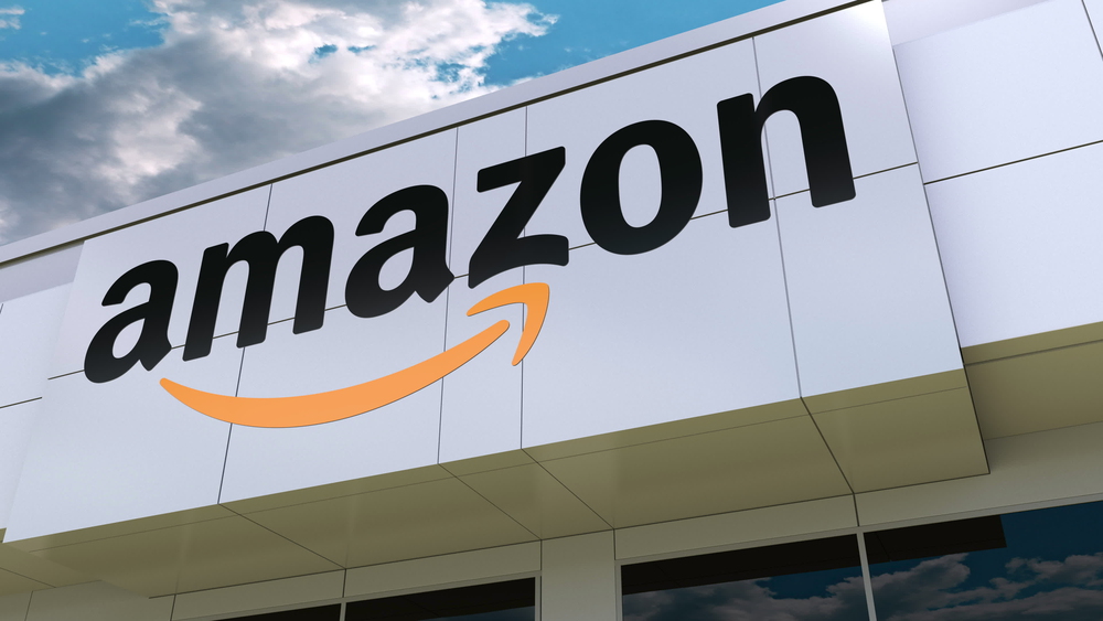 Amazon.com logo on the modern building facade