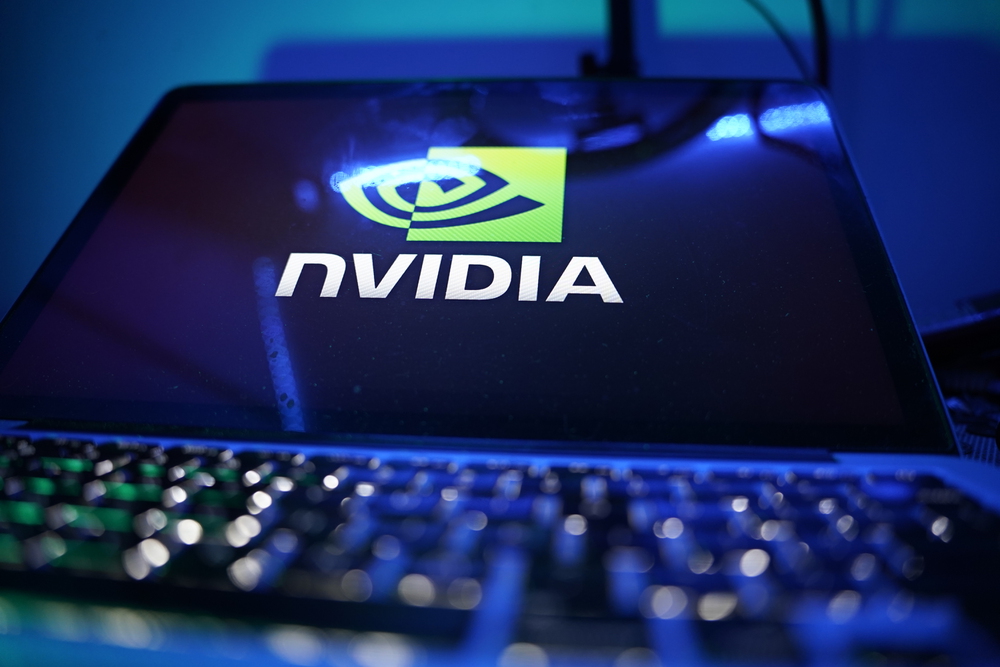 Computer with the logo of Nvidia Corporation which is a company specialized in the development of graphic processing units.THURSDAY, NOVEMBER 21, 2022. UNITED STATES, CALIFORNIA. - Stock Editorial Photography