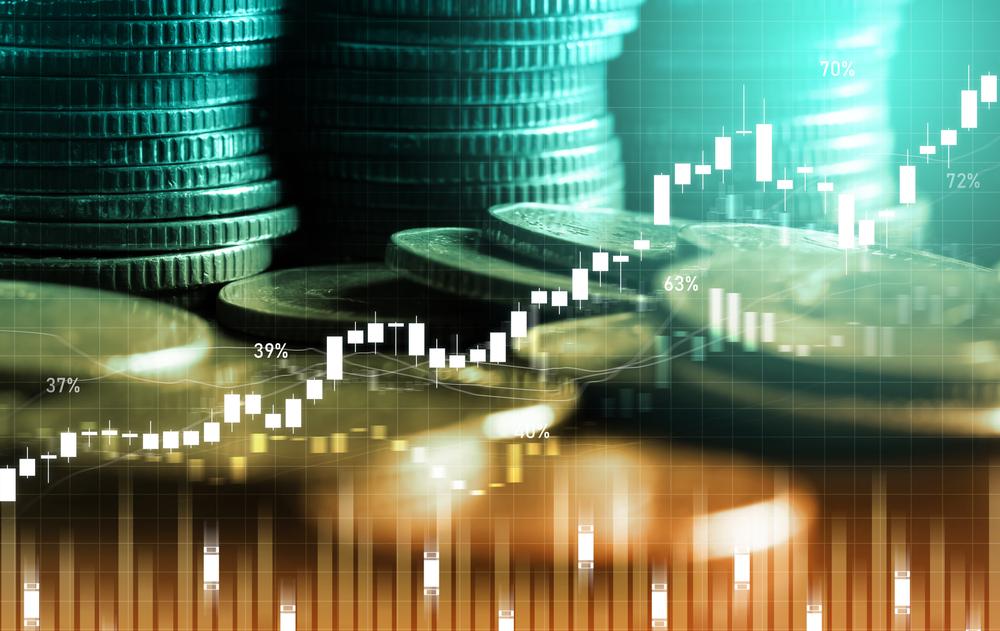 Finance and money technology background concept of business prosperity and asset management . Creative graphic show economy and financial growth by investment in valuable asset to gain wealth profit . — Photo