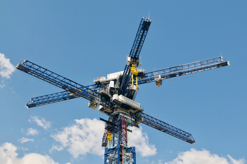 View of the Energy Vault crane tower in Switzerland. Energy Vault is a company specializing in gravity and kinetic energy based, long-duration energy storage