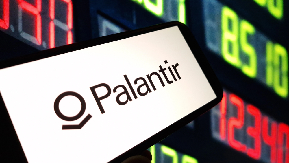 Photo of Palantir company logo displayed on mobile phone