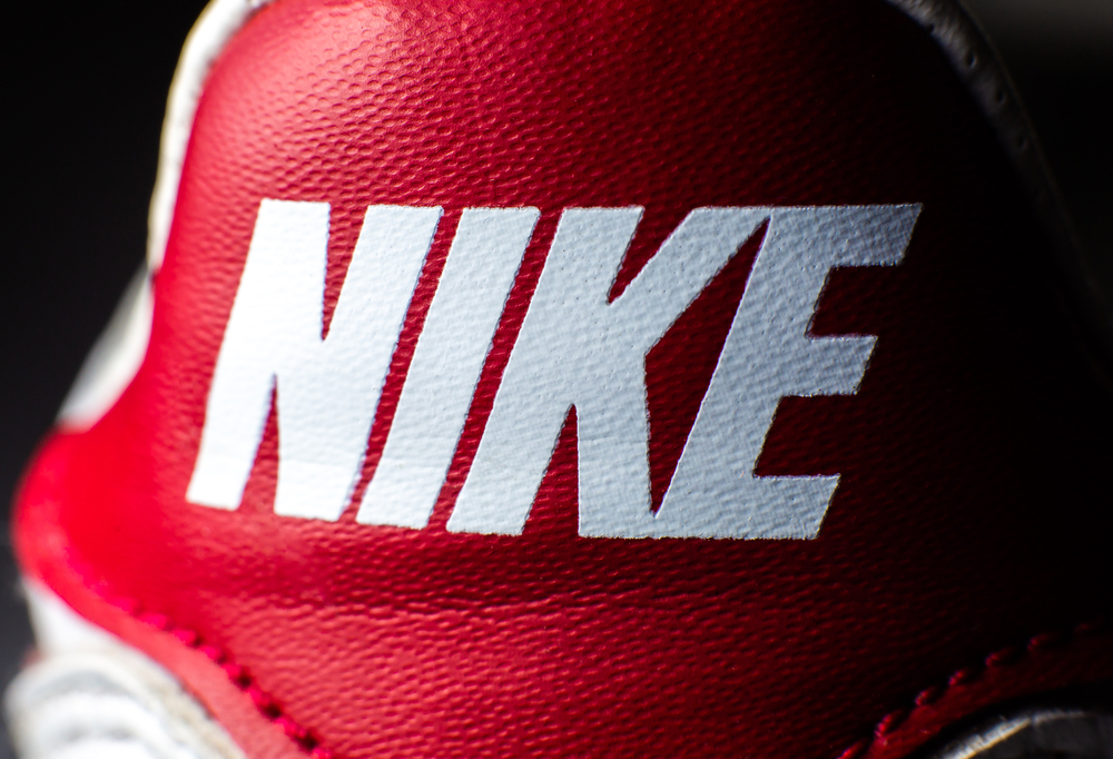LVIV, UKRAINE - October 03, 2020 : Nike label editorial photo. Trainers closeup.
