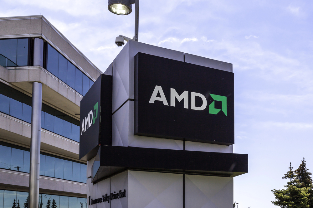 Markham, Ontario, Canada - May 21, 2018: Sign of AMD office in Markham, Ontario, Canada. Advanced Micro Devices, Inc. (AMD) is an American multinational semiconductor company. — Stock Editorial Photography