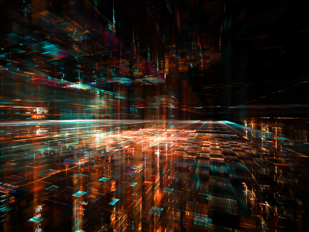 Digital Perspectives series. Backdrop design of light grids and fractal elements to provide supporting element for illustrations on business, science, education and technology