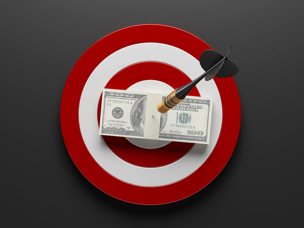 Success in Business, Dollar and Dart - stock image