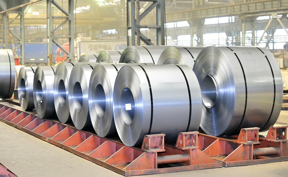Packed rolls of steel sheet — Photo