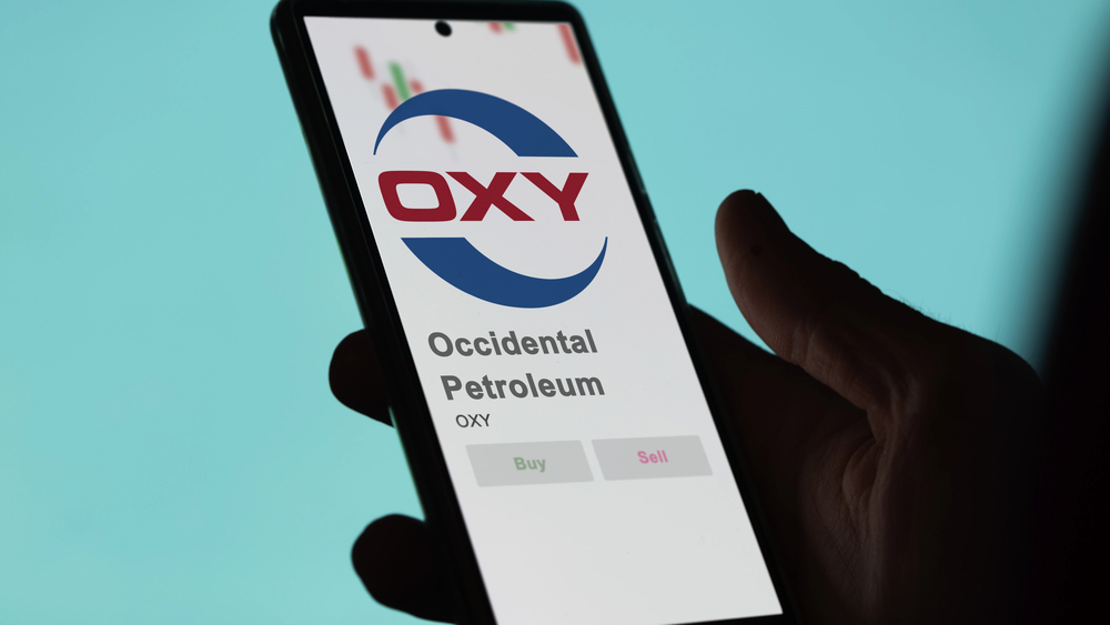 Close up on logo of Occidental Petroleum on the screen of an exchange. Occidental Petroleum price stocks, $OXY on a device. — Photo by MauriceNorber
