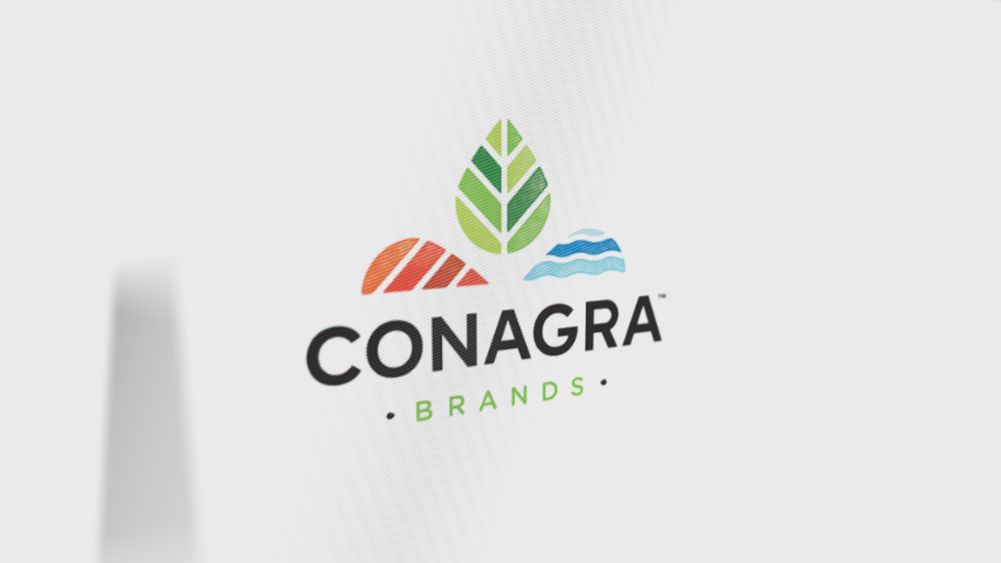 07th September 2023 Chicago, Illinois. The logo of Conagra Brands on a white wall of screens. Conagra Brands brand on a device. — Stock Editorial Photography