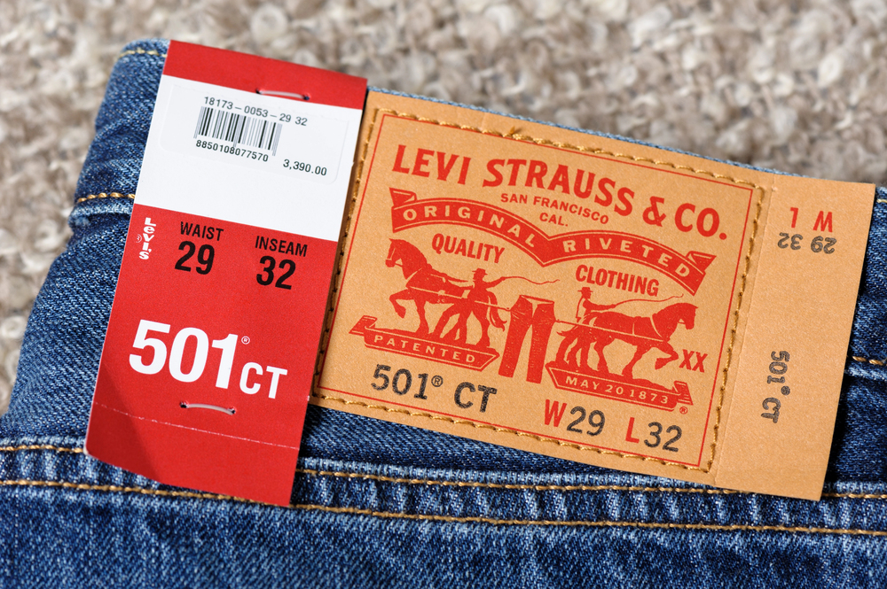BANGKOK, THAILAND - APRIL 25, 2017: Close up of the details of new LEVI'S 501CT (Customized and Tapered) Jeans. LEVI'S is a brand name of Levi Strauss and Co, founded in 1853. - Stock Editorial Photography