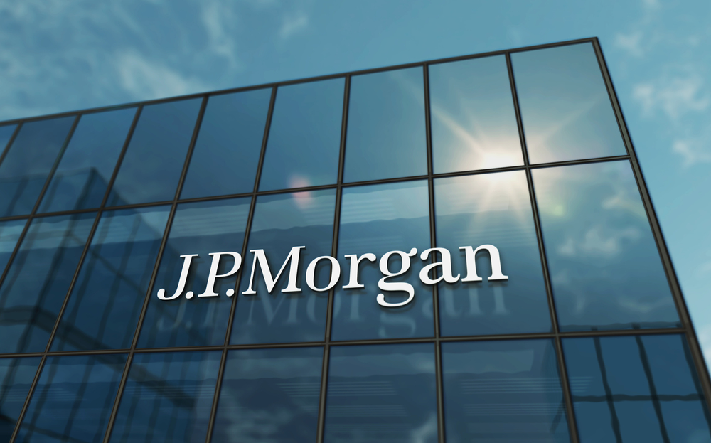 J.P.Morgan bank corporation headquarters glass building concept. 