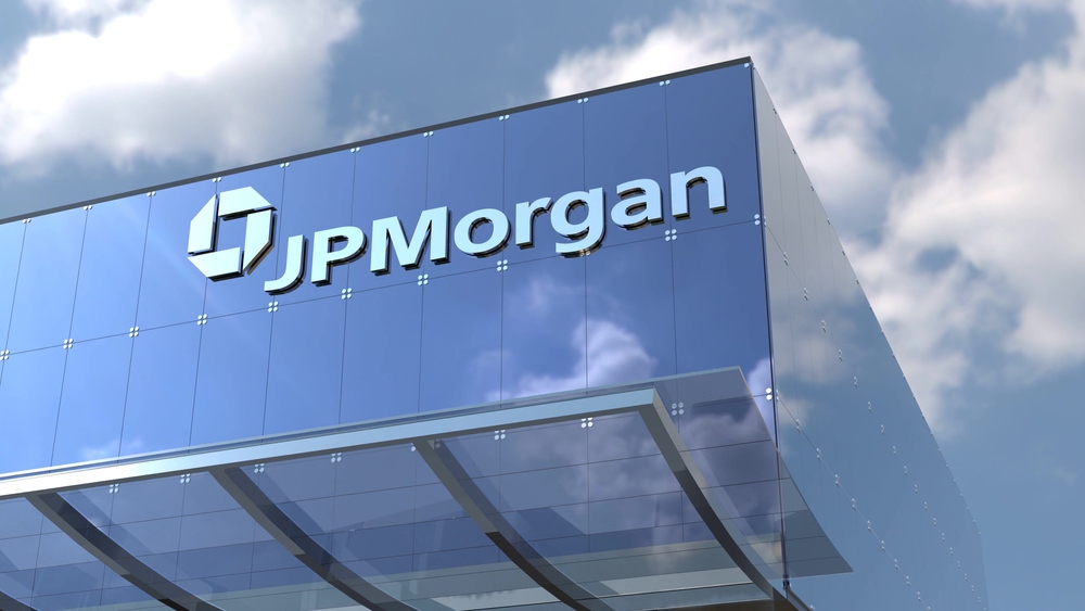 JPMorgan Chase Take a look at this sleek office building featuring corporate branding in stunning 4K only editorial footage. Admire the building's glass facade and elegant design elements as you explore its interior spaces.