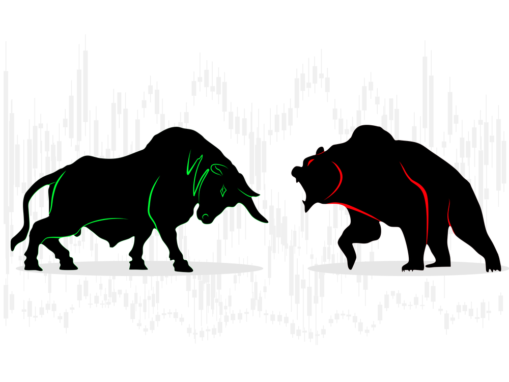 bull vs bear symbol of stock market trend on white background Illustration