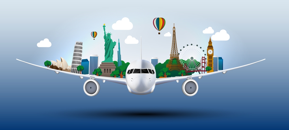 The concept travel the world on the airplanes — Vector