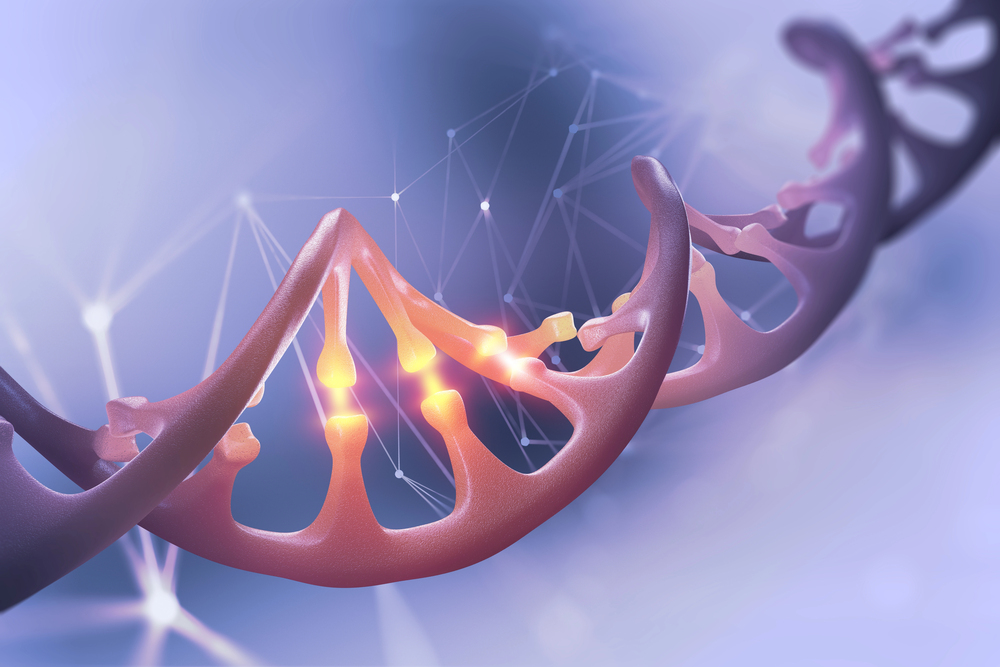 DNA. 3D illustration. Decoding genome sequence. Scientific studies of structure of DNA molecule. Helix decomposing. Modern, clean design in high resolution — Photo