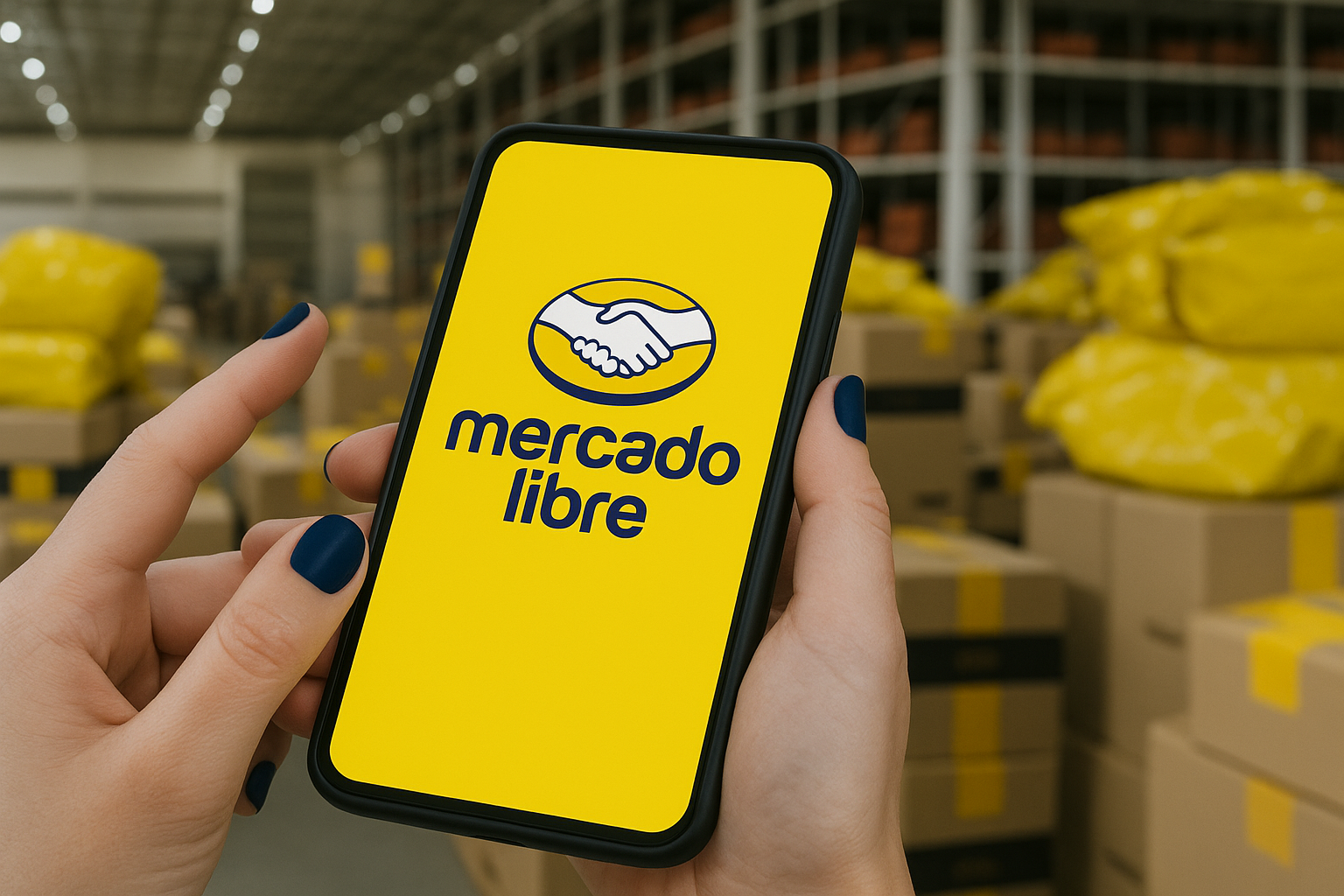 MercadoLibre logo smartphone warehouse