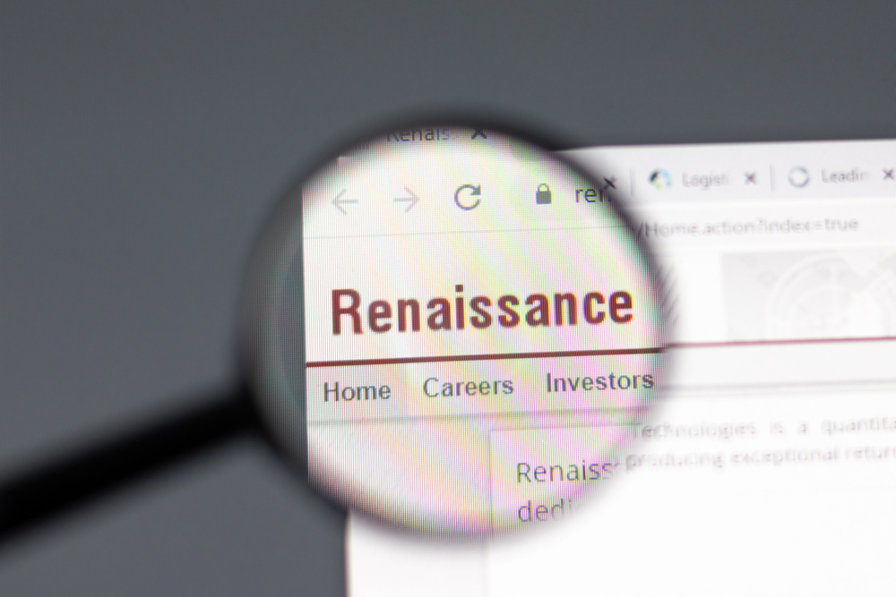 New York, USA - 15 February 2021: Renaissance Technologies website in browser with company logo, Illustrative Editorial — Stock Editorial Photography