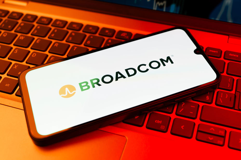 Prague, Czechia - 02 21 2025: Laptop on surface showing Broadcom logo. — Stock Editorial Photography