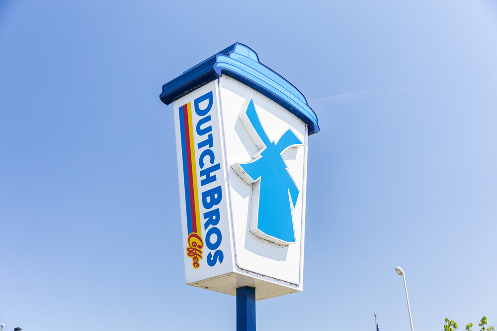 Sevierville, TN, USA - April 13, 2025: Dutch Bros is a drive thru coffee chain with over a thousand locations across the United States featuring coffee and energy drinks. — Stock Editorial Photography