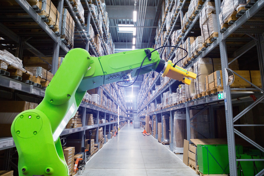 Roboric arm in warehouse — Photo