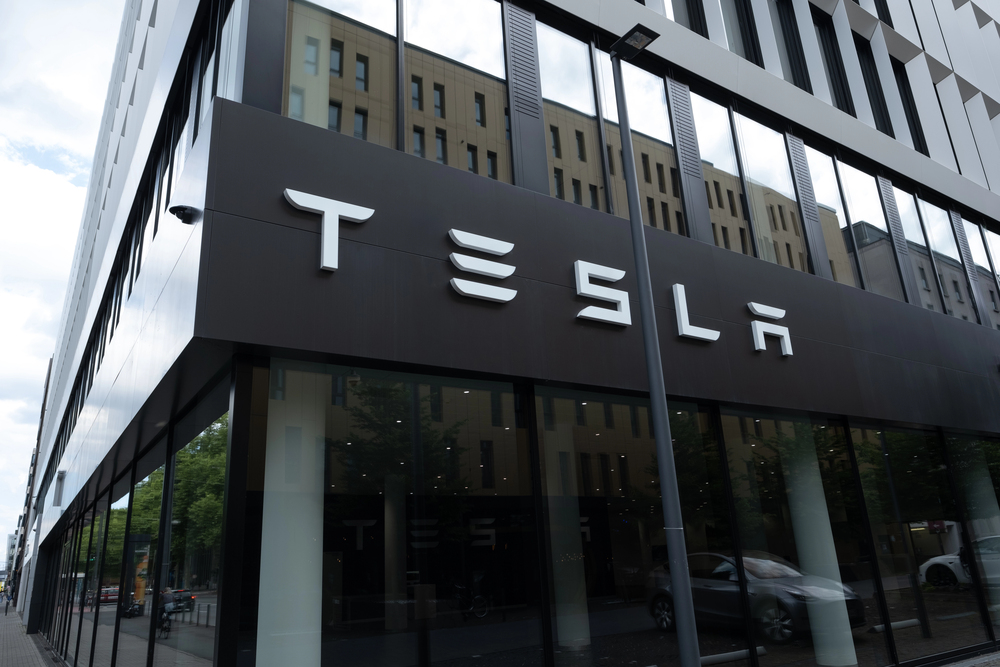 Tesla sign on building 
