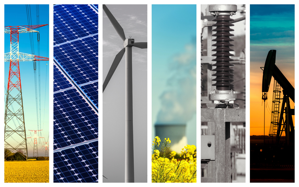 Panoramic collage of Power and energy concepts and products — Photo