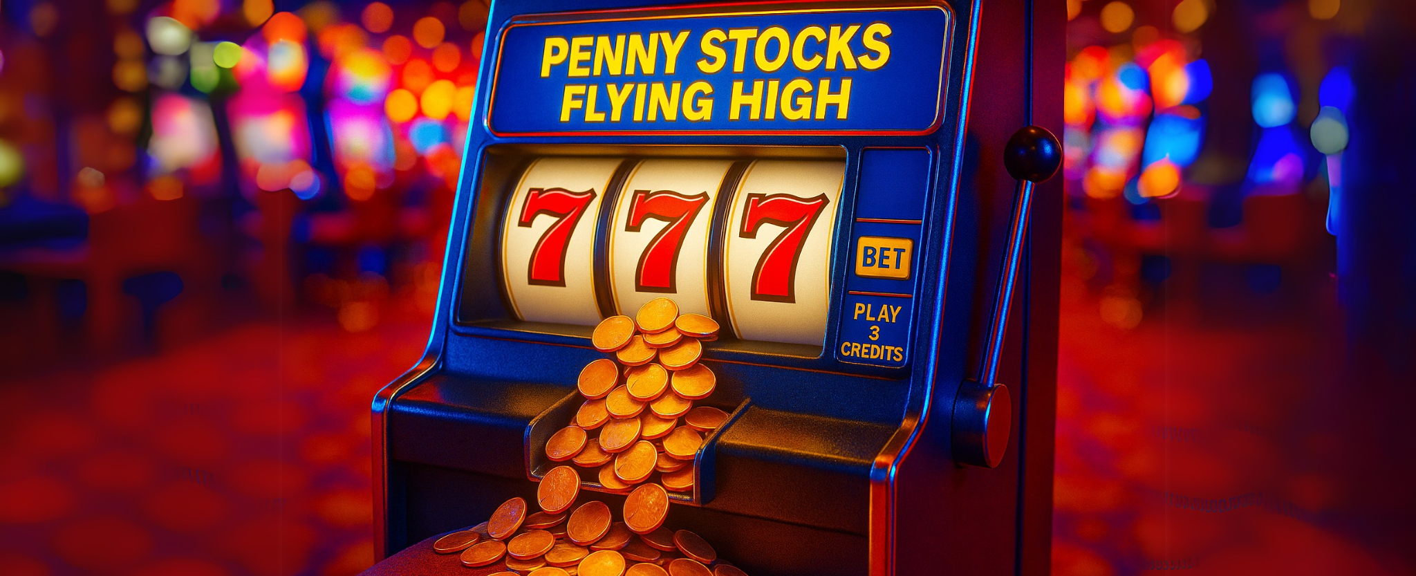 Penny Stocks Flying High slot machine - This image is an original composition by MarketBeat using licensed and editorial elements. Not for redistribution or reuse.