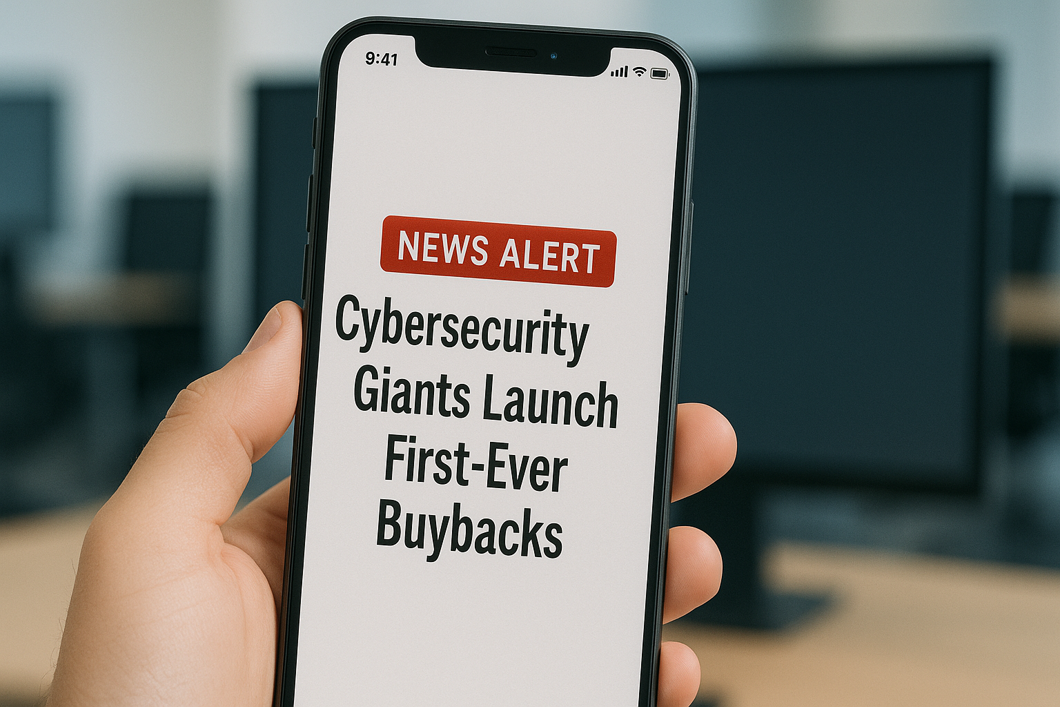 Cybersecurity Giants Launch First-Ever Buybacks news alert smartphone - This image is an original composition by MarketBeat using licensed and editorial elements. Not for redistribution or reuse.