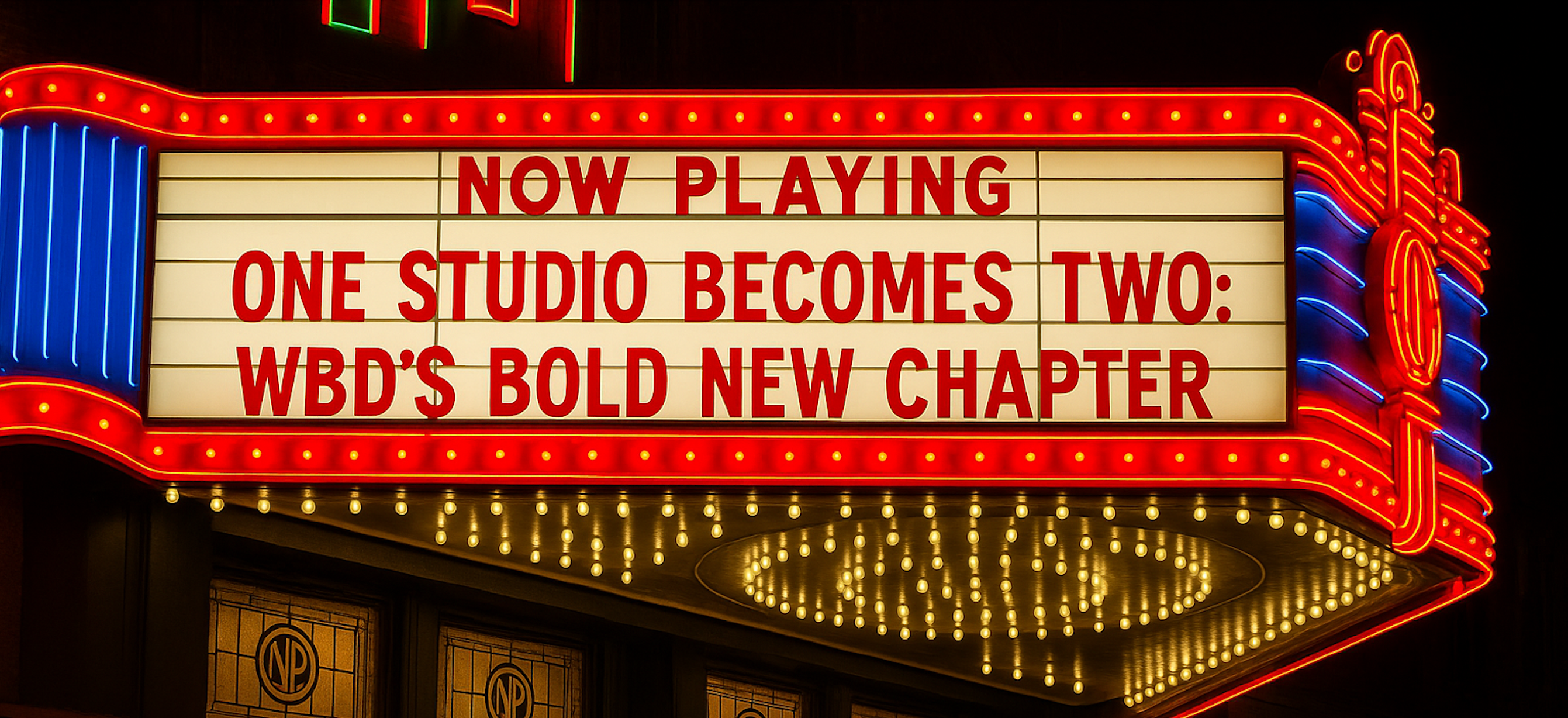 One Studio Becomes Two WBD: - This image is an original composition by MarketBeat using licensed and editorial elements. Not for redistribution or reuse.