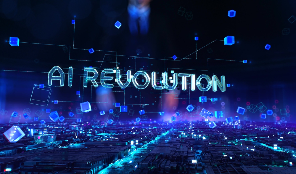 Digital technology hitech concept photo. Dynamic digital background. AI Revolution.