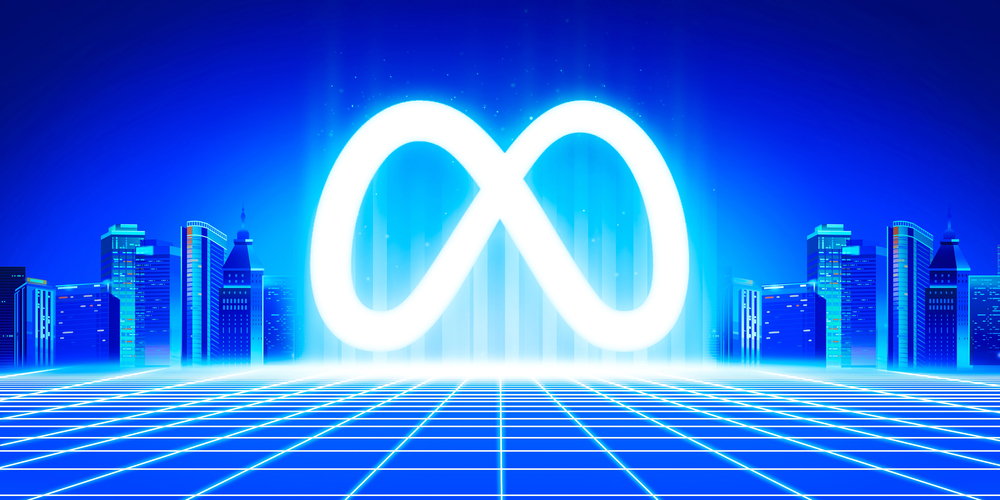Meta Technology Abstract Background with Futuristic Surface and Glowing Icon. Metaverse world backdrop