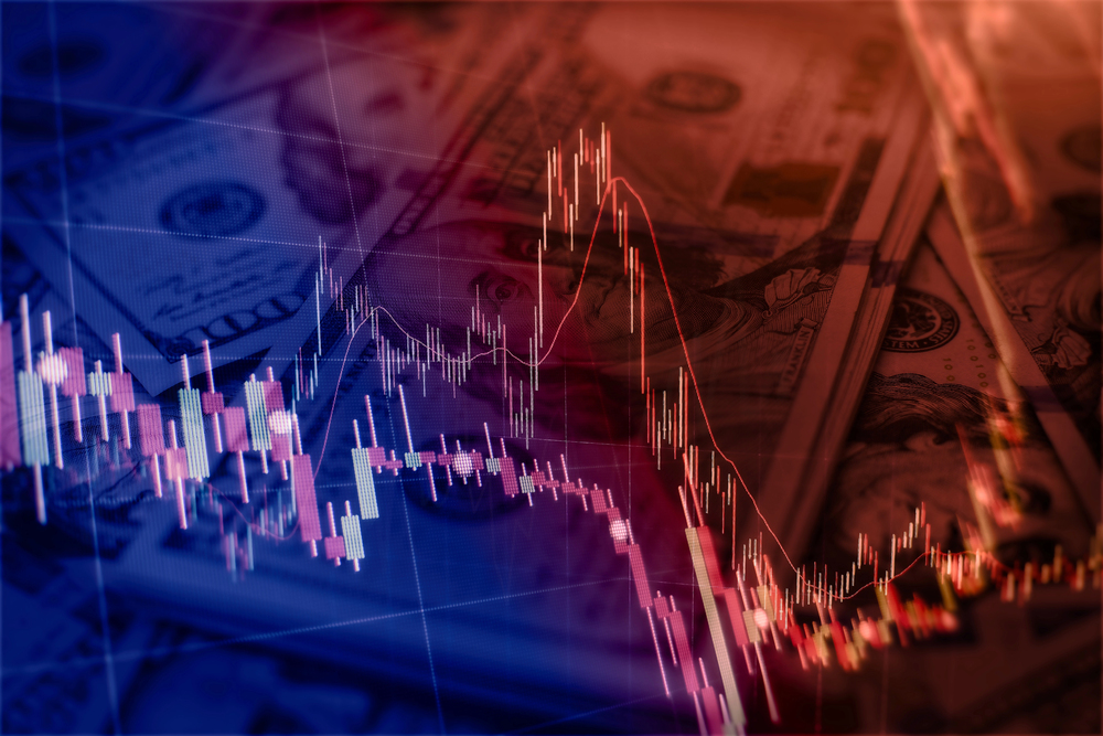 Forex trading graph and candlestick chart suitable for financial investment concept. Economy trends background for business idea and all art work design. Abstract finance background - stock image