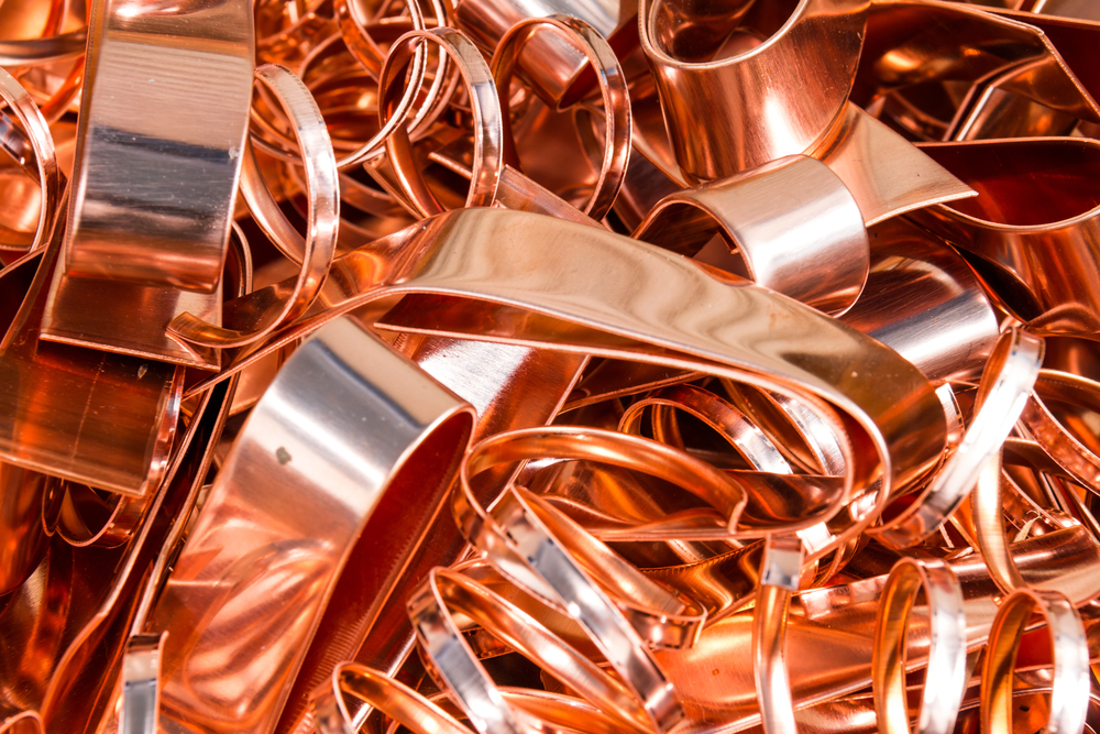 Scrapheap of copper foil (sheet) - stock image
