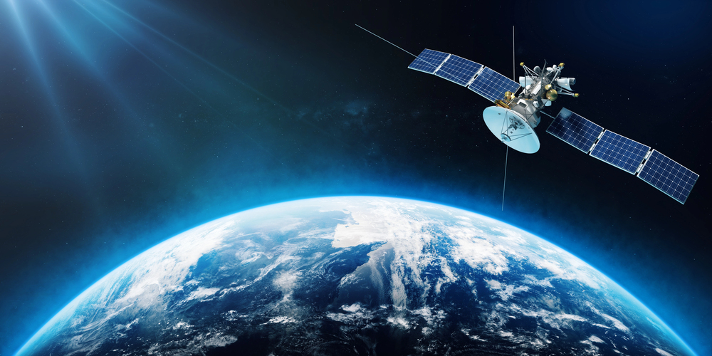Space satellite orbiting the earth. 3d rendering