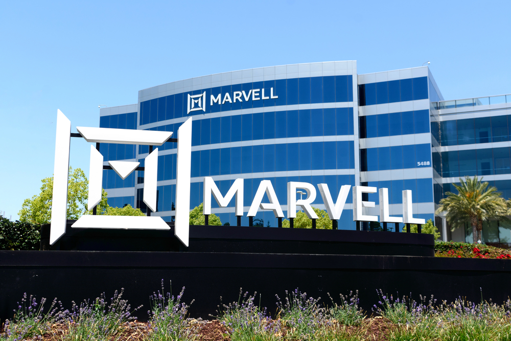 Marvell logo, sign at Marvell Technology headquarters in Silicon Valley - Santa Clara, California, USA - 2021 - Stock Editorial Photography