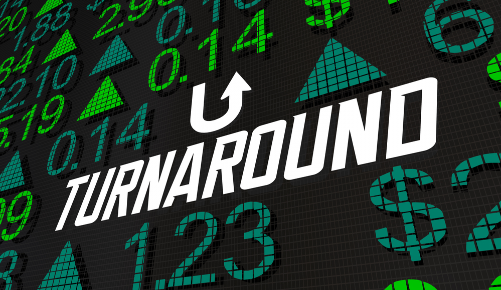 Stock market turnaround rebound improvement changing course up increase 3d illustration