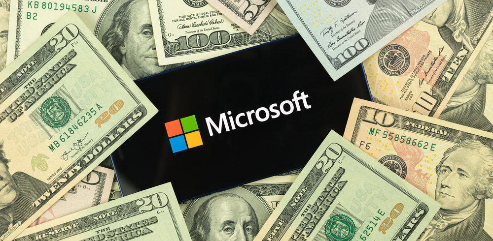 Kharkov, Ukraine - January 19, 2021: Microsoft and dollars, web banner, business stock and trade background photo — Stock Editorial Photography