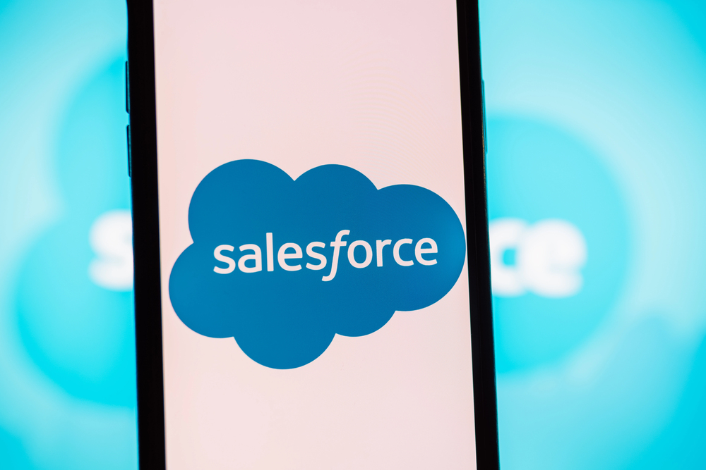 Smartphone with salesforce logo on the screen. - Stock Editorial Photography