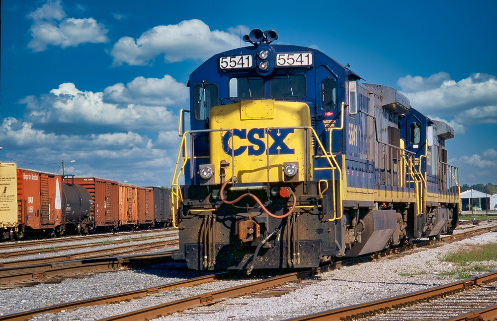 CSX Train engine in a trainyard, Pensacola, Florida, USA - Stock Editorial Photography
