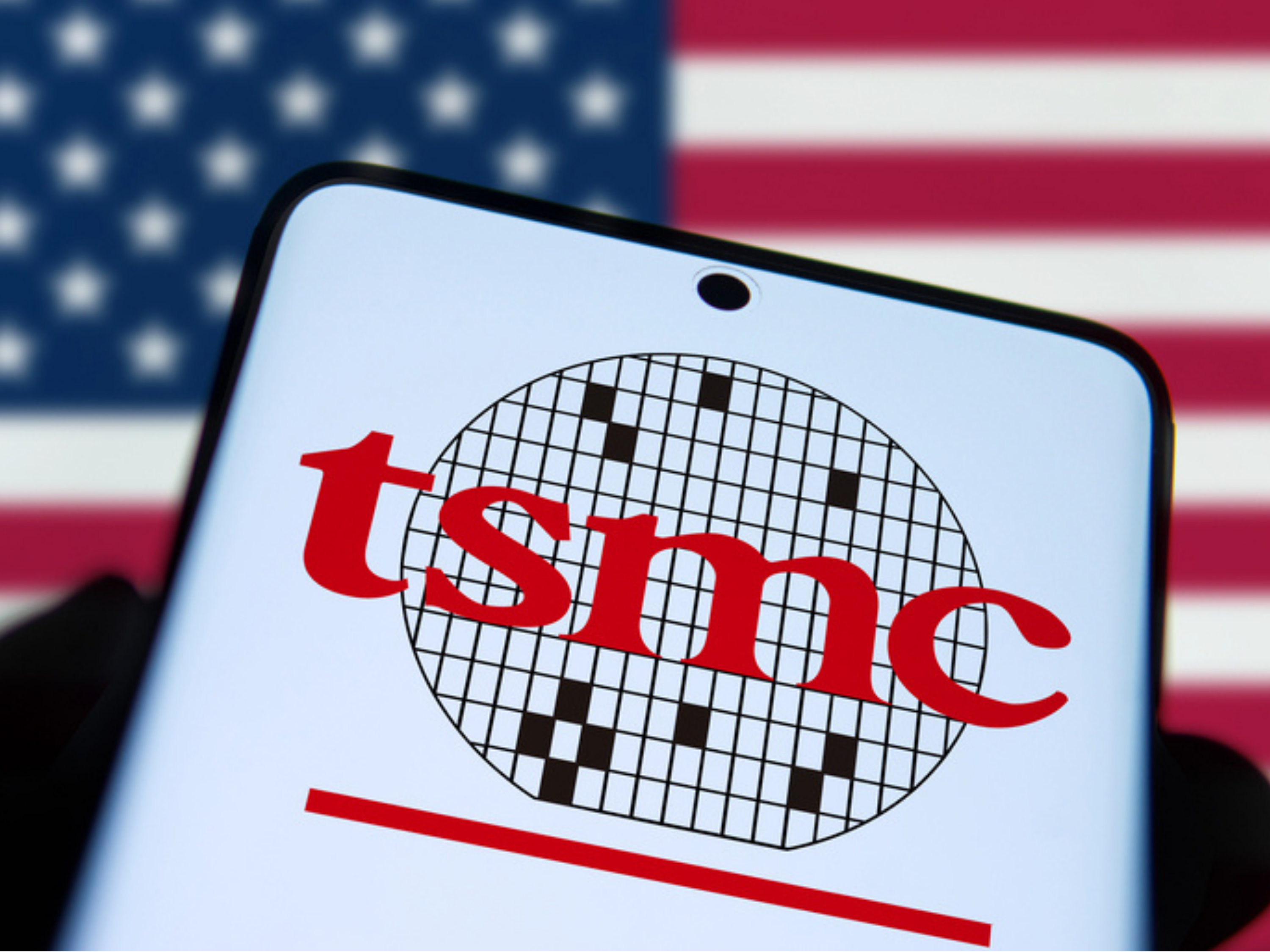 TSMC logo American flag background