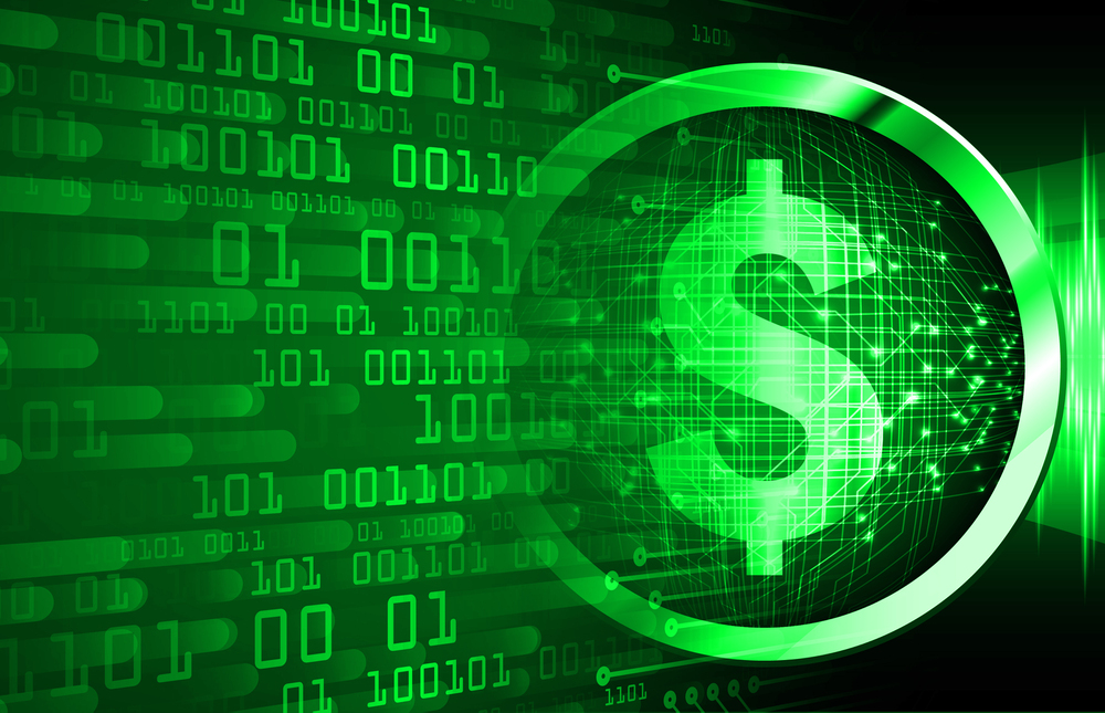 Dollar sign on abstract financial technology background