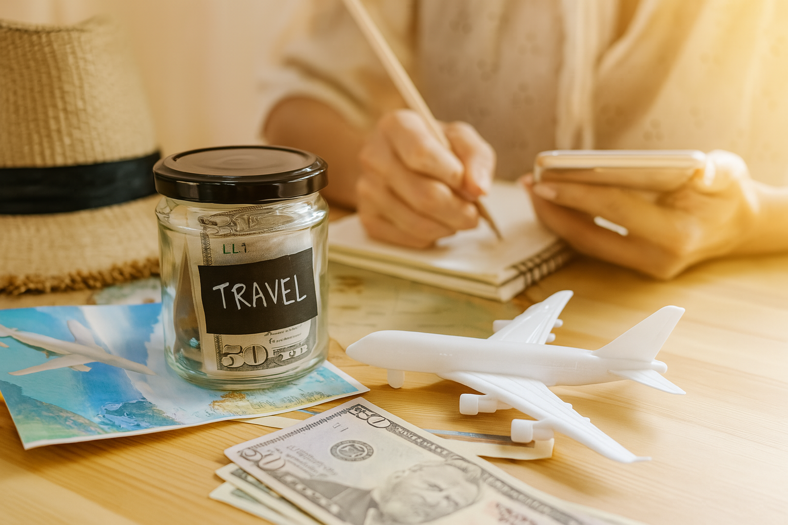 Money in a jar marked 'Travel' while a person uses their phone to plan a vacation nearbyDiscover 120 hidden U.S. vacation destinations that feel luxurious without breaking the bank. Explore charming towns, hot springs, and unique summer getaways rede